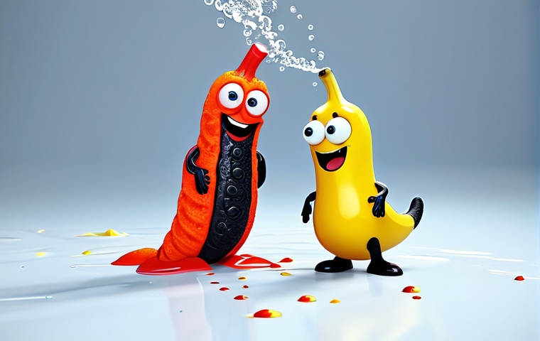 Universal Humor Scene**

"Two adorable lava worms, Red and Yellow, engage in slapstick comedy, such as slipping on a banana peel or getting splashed with water. The scene is set in a simple, cartoonish background. Safe for work, appropriate content, fully clothed, family-friendly, perfect anatomy, natural proportions, high quality animation style."

**
