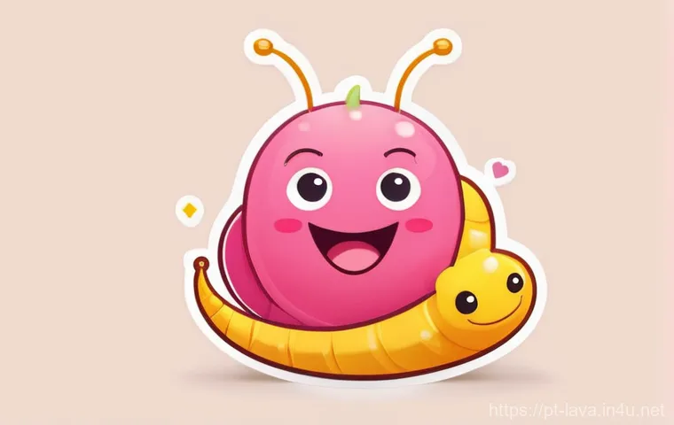 라바 관련 이모티콘과 스티커 소개 - **Prompt:** A vibrant, expressive 2D sticker-style illustration of Yellow Larva. Yellow is depicted ...