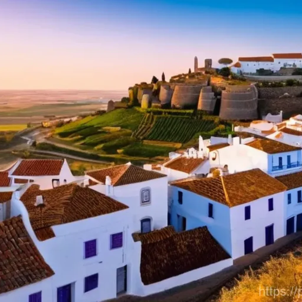 라바의 스핀오프 시리즈 - **Prompt 1: Historic Village Sunset**
    "An aerial view of Monsaraz, a historic fortified village ...