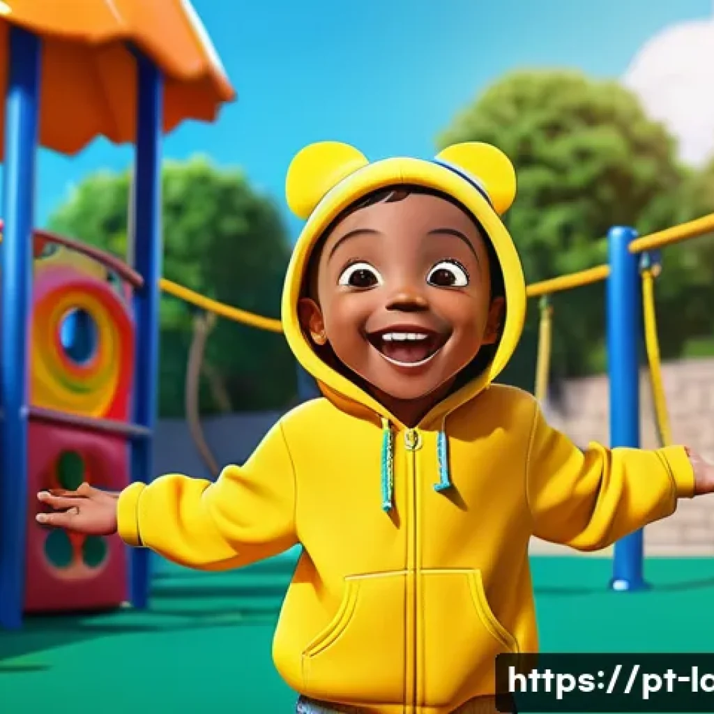 라바 옐로우의 성격 및 역할 - A vibrant, energetic cartoon character named Yellow, designed as a playful and mischievous young fig...