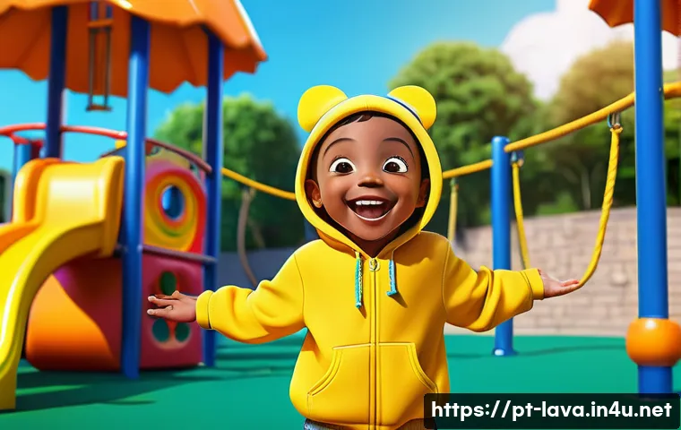 라바 옐로우의 성격 및 역할 - A vibrant, energetic cartoon character named Yellow, designed as a playful and mischievous young fig...