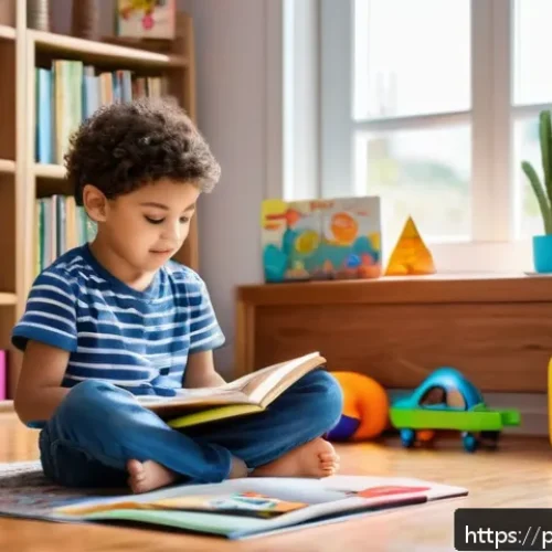 Home 30 라바의 어린이 교육적 요소 - A vibrant and colorful scene of a young child wearing comfortable casual clothing, sitting cross-leg...