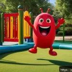 Home 23 라바 캐릭터 인기투표 결과 - A vibrant and dynamic scene featuring the Red Larva character in a lively urban park setting during ...