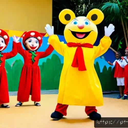 Home 17 라바를 주제로 한 어린이 연극 - Photorealistic children’s theater performance in a colorful Brazilian community cultural center, two...